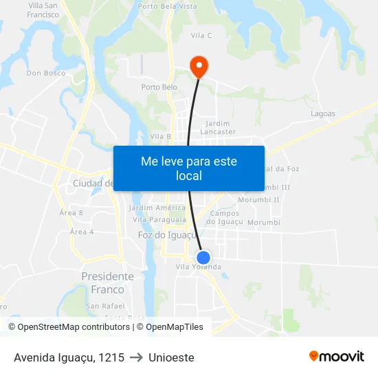 Avenida Iguaçu, 1215 to Unioeste map