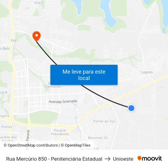 Rua Mercúrio 850 - Penitenciária Estadual to Unioeste map