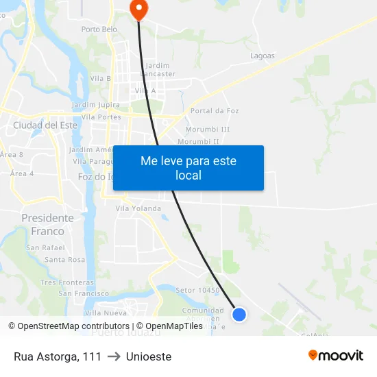 Rua Astorga, 111 to Unioeste map