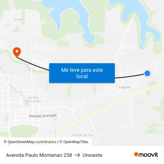 Avenida Paulo Montanari 258 to Unioeste map