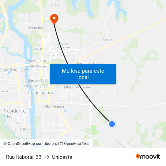 Rua Itaboraí, 33 to Unioeste map