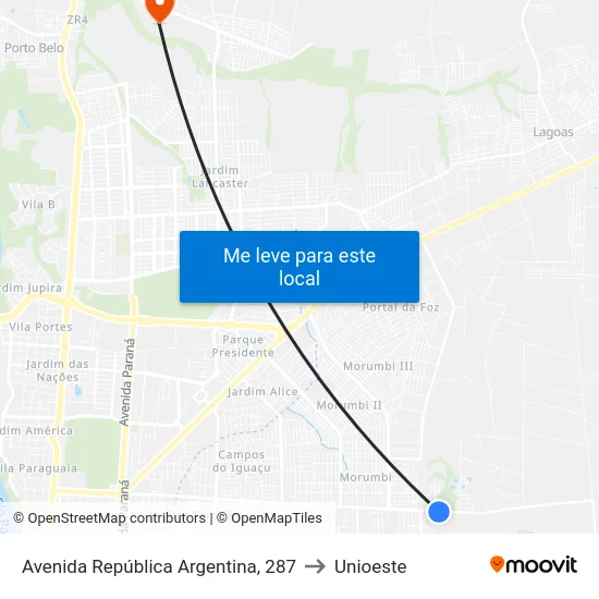 Avenida República Argentina, 287 to Unioeste map
