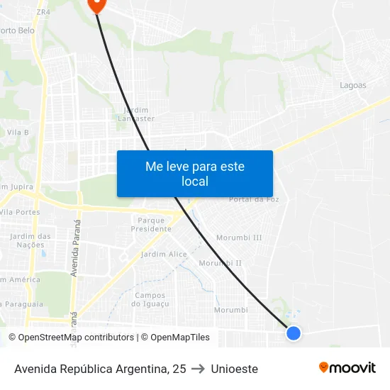 Avenida República Argentina, 25 to Unioeste map