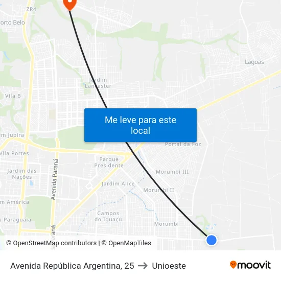 Avenida República Argentina, 25 to Unioeste map