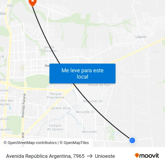 Avenida República Argentina, 7965 to Unioeste map