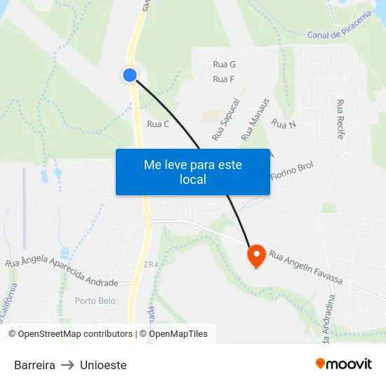 Barreira to Unioeste map