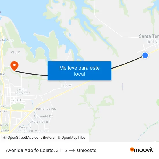 Avenida Adolfo Lolato, 3115 to Unioeste map