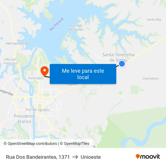 Rua Dos Bandeirantes, 1371 to Unioeste map