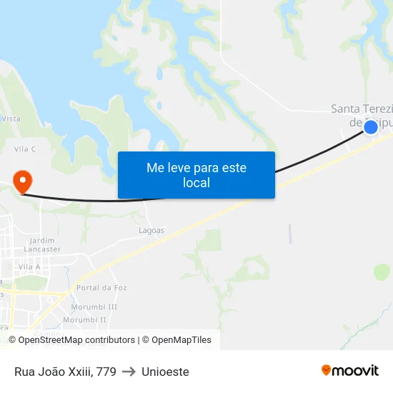 Rua João Xxiii, 779 to Unioeste map