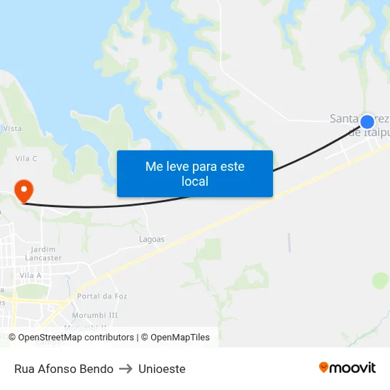 Rua Afonso Bendo to Unioeste map