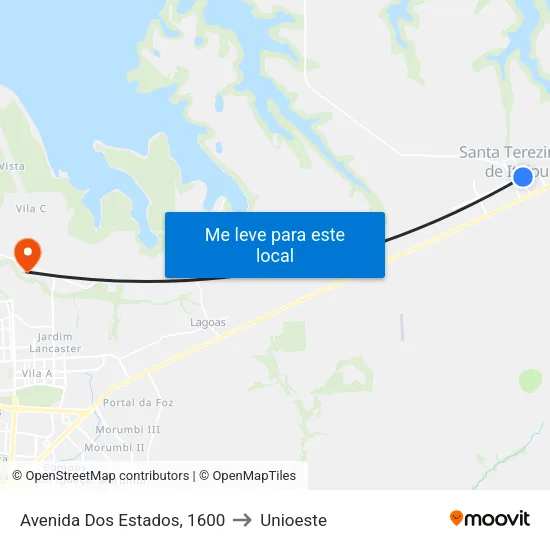 Avenida Dos Estados, 1600 to Unioeste map
