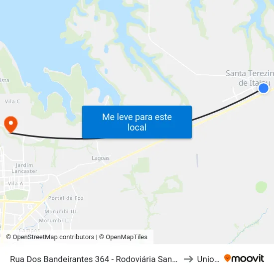 Rua Dos Bandeirantes 364 - Rodoviária Santa Terezinha De Itaipu to Unioeste map