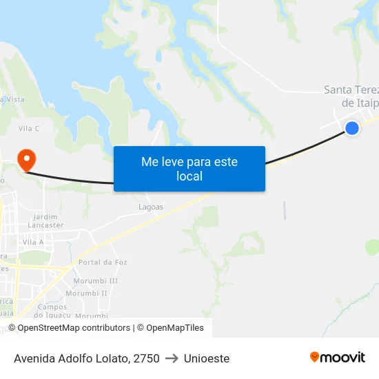 Avenida Adolfo Lolato, 2750 to Unioeste map