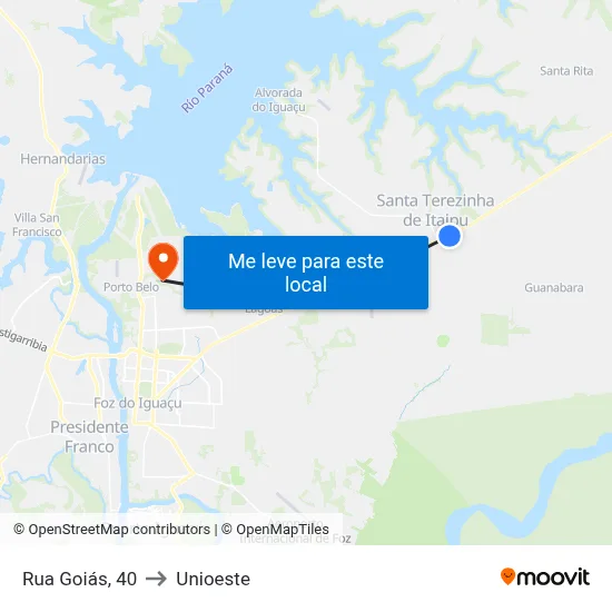 Rua Goiás, 40 to Unioeste map