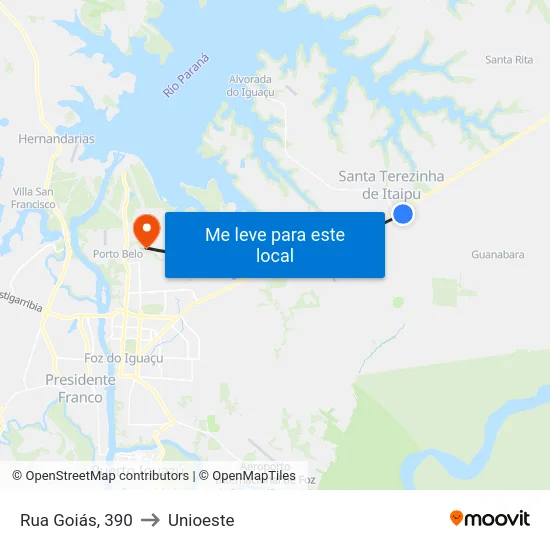 Rua Goiás, 390 to Unioeste map