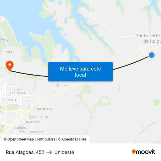 Rua Alagoas, 452 to Unioeste map