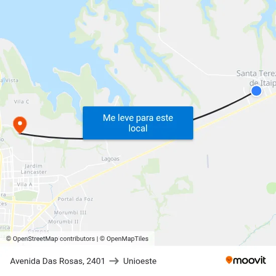 Avenida Das Rosas, 2401 to Unioeste map