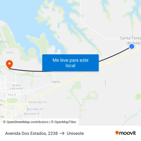 Avenida Dos Estados, 2238 to Unioeste map