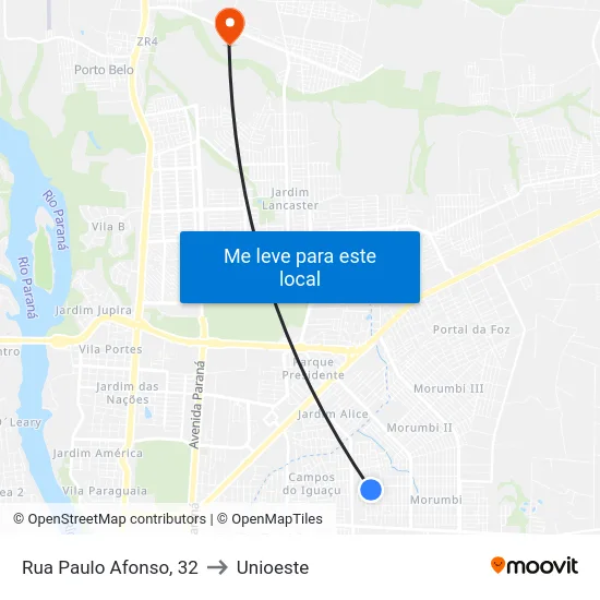 Rua Paulo Afonso, 32 to Unioeste map