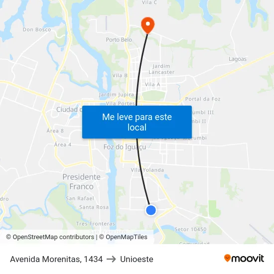 Avenida Morenitas, 1434 to Unioeste map