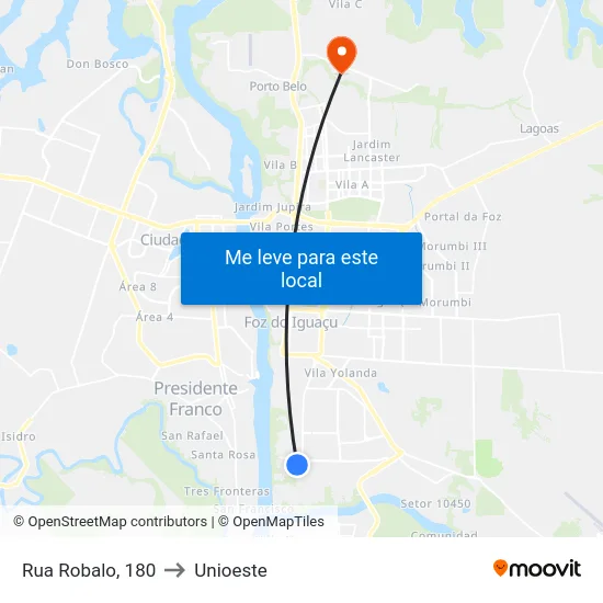 Rua Robalo, 180 to Unioeste map