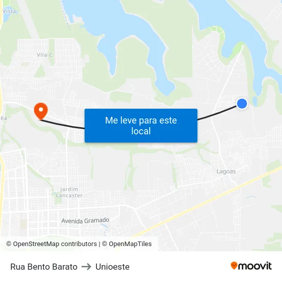 Rua Bento Barato to Unioeste map
