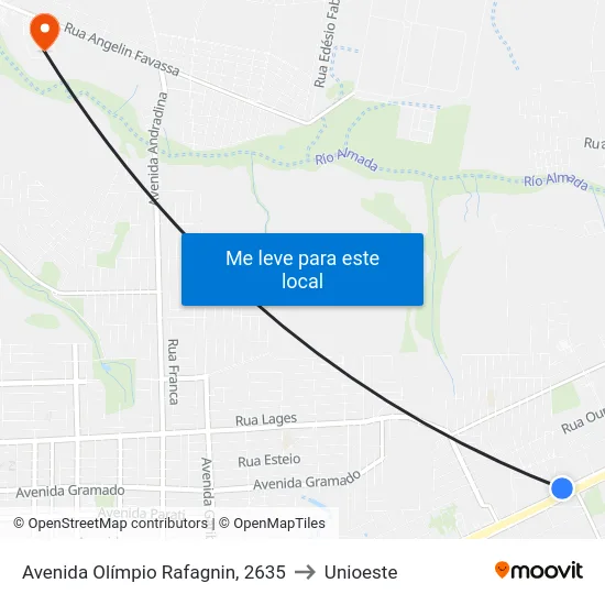 Avenida Olímpio Rafagnin, 2635 to Unioeste map