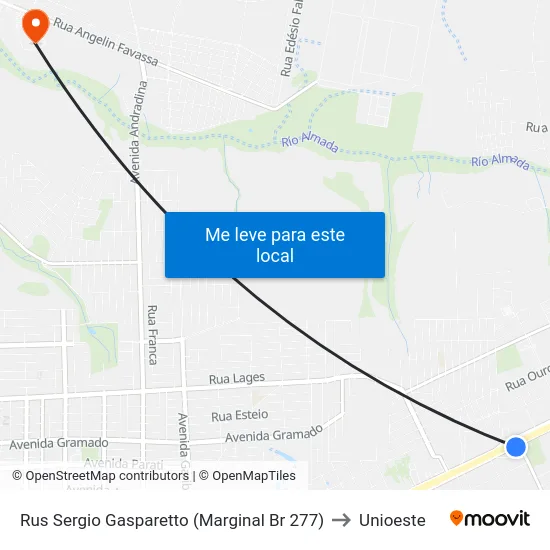 Rus Sergio Gasparetto (Marginal Br 277) to Unioeste map