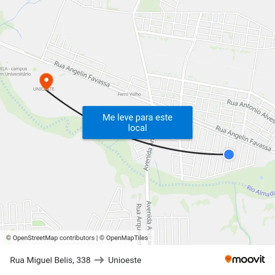 Rua Miguel Belis, 338 to Unioeste map