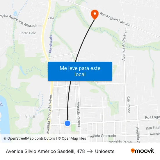 Avenida Silvio Américo Sasdelli, 478 to Unioeste map