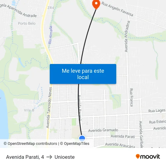 Avenida Parati, 4 to Unioeste map