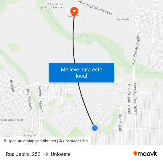 Rua Japira, 252 to Unioeste map
