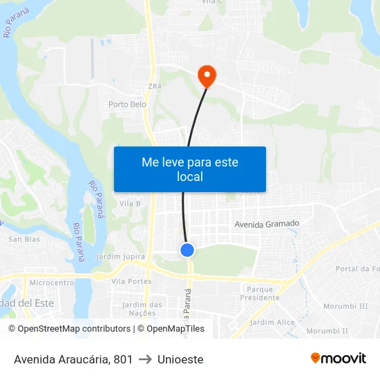 Avenida Araucária, 801 to Unioeste map