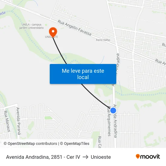 Avenida Andradina, 2851 - Cer IV to Unioeste map