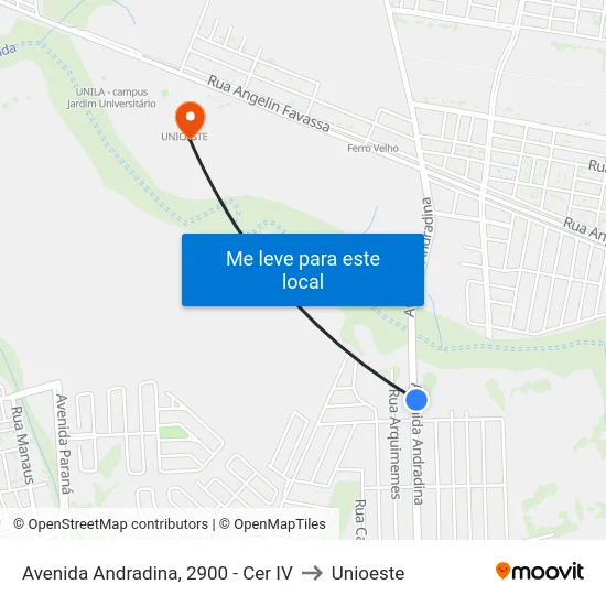 Avenida Andradina, 2900 - Cer IV to Unioeste map