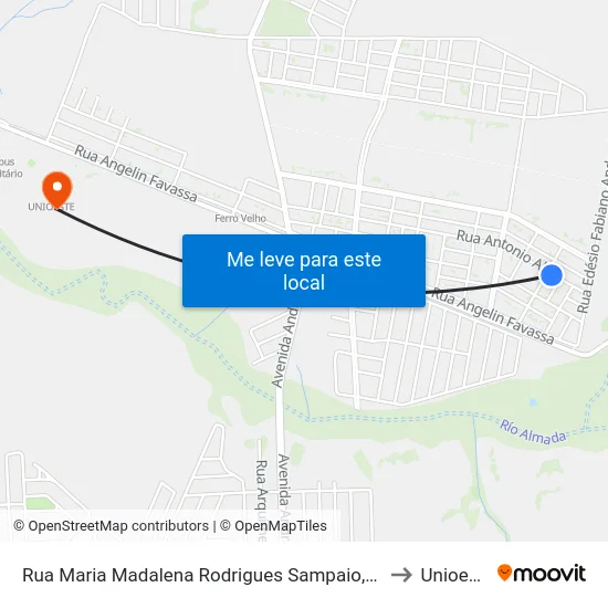 Rua Maria Madalena Rodrigues Sampaio, 1066 to Unioeste map