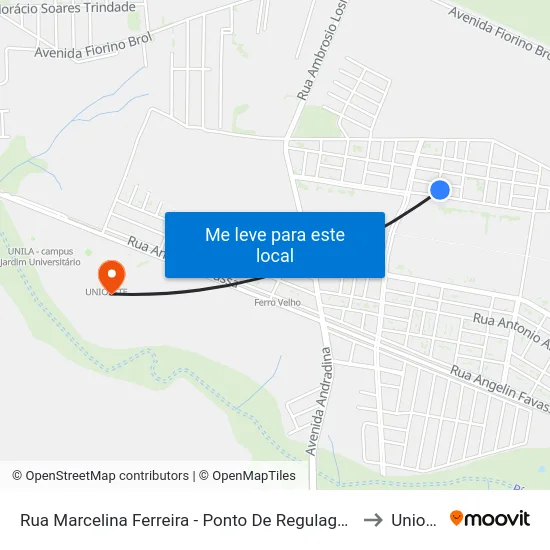 Rua Marcelina Ferreira - Ponto De Regulagem Cidade Nova to Unioeste map