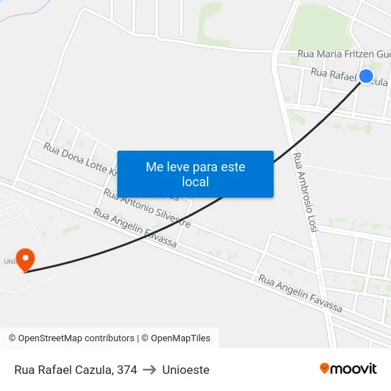 Rua Rafael Cazula, 374 to Unioeste map