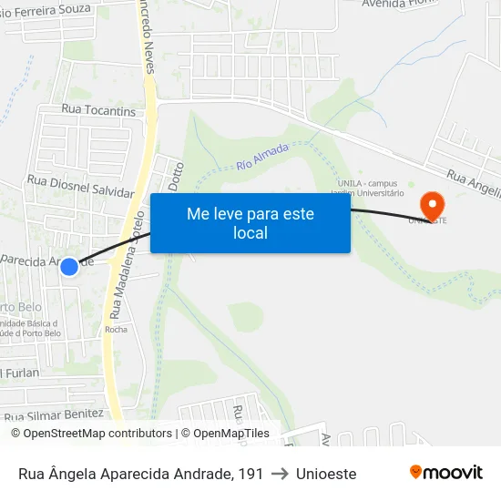 Rua Ângela Aparecida Andrade, 191 to Unioeste map