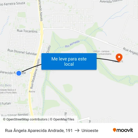 Rua Ângela Aparecida Andrade, 191 to Unioeste map