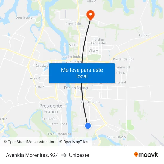 Avenida Morenitas, 924 to Unioeste map