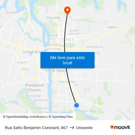 Rua Salto Benjamin Constant, 467 to Unioeste map