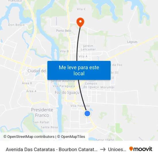 Avenida Das Cataratas - Bourbon Cataratas to Unioeste map