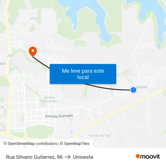 Rua Silvano Gutierrez, 96 to Unioeste map