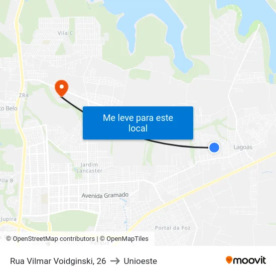 Rua Vilmar Voidginski, 26 to Unioeste map