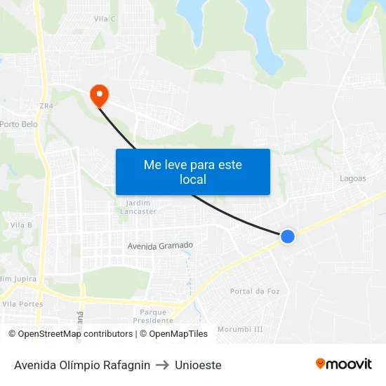 Avenida Olímpio Rafagnin to Unioeste map