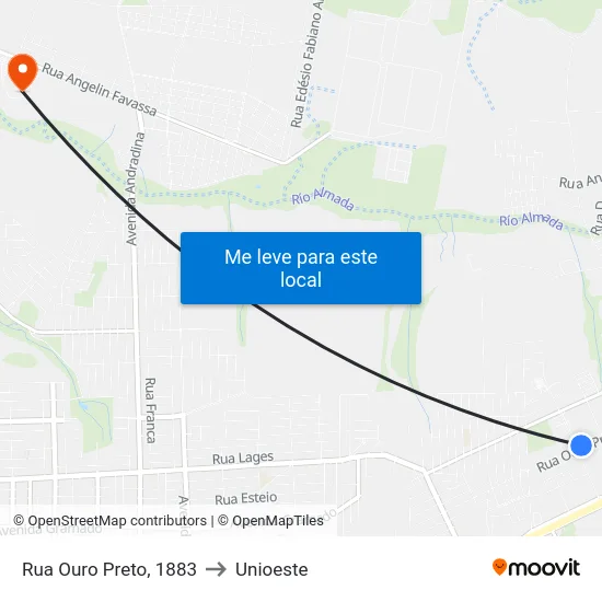 Rua Ouro Preto, 1883 to Unioeste map