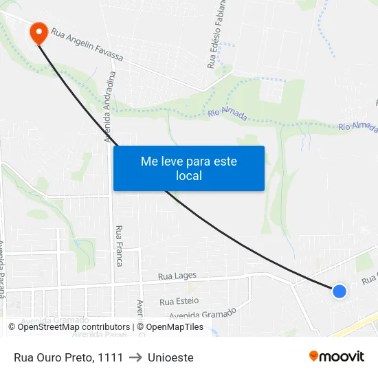 Rua Ouro Preto, 1111 to Unioeste map