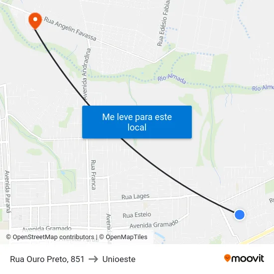 Rua Ouro Preto, 851 to Unioeste map