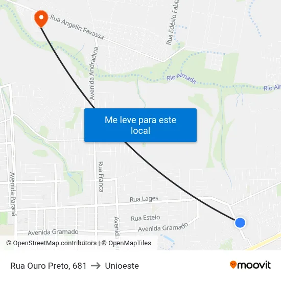 Rua Ouro Preto, 681 to Unioeste map